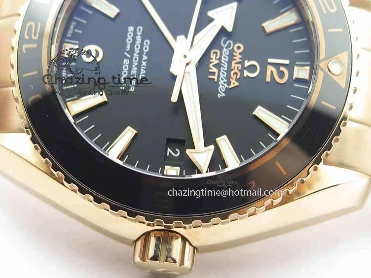 0305 Efficient Planet Ocean GMT 43.5mm RG V6F 1:1 Best Edition Black Dial On RG Bracelet A 8182